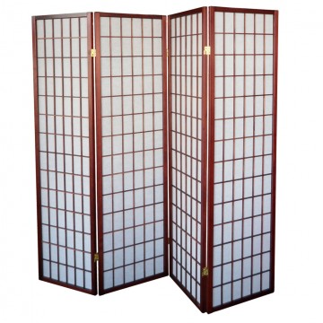 31-566 Natural Wood Folding Screen Panel (4 Panels/Red Wine Color)